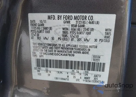 2012 Ford Escape Limited z USA, uszkodzony, nr VIN 1FMCU9EG3CKA97839